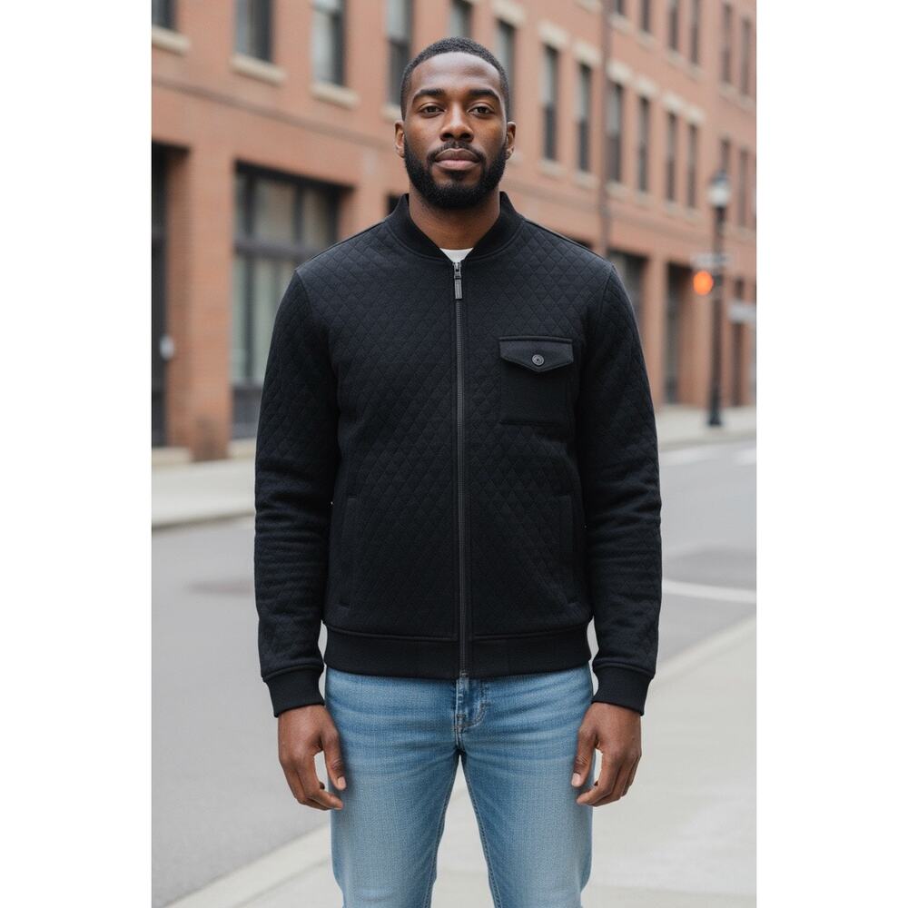 Tasso Elba Mens  Black Quilted Bomber Jacket  Sz. Medium EUC